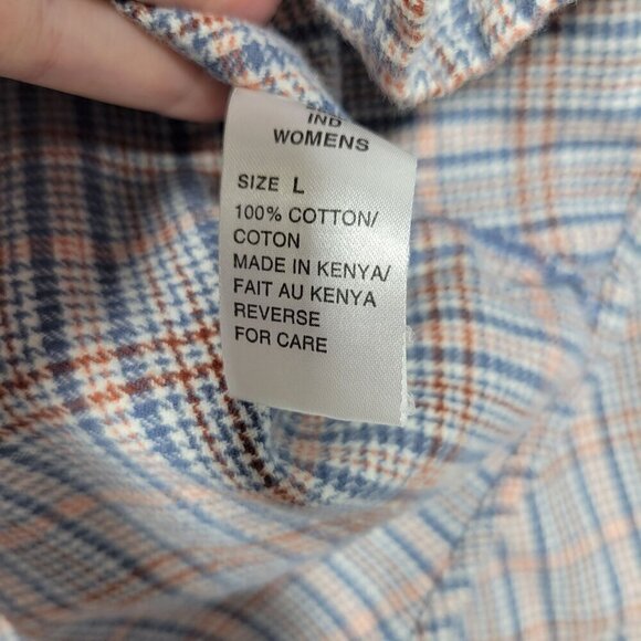 WOOLRICH Women's Light Blue Plaid Striped 100% Cotton Button Down Flannel Size L - Picture 14 of 14